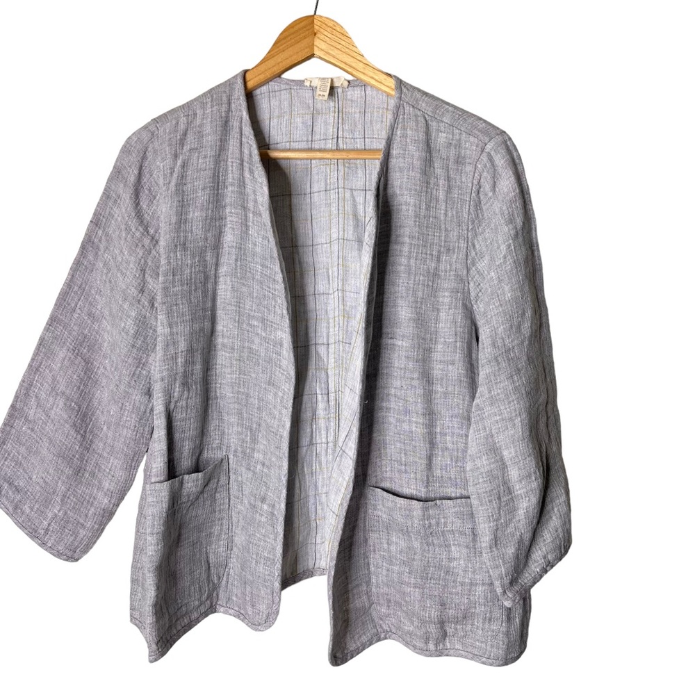 Eileen Fisher Linen Cotton Open Front Jacket Double Face 3/4 Sleeves